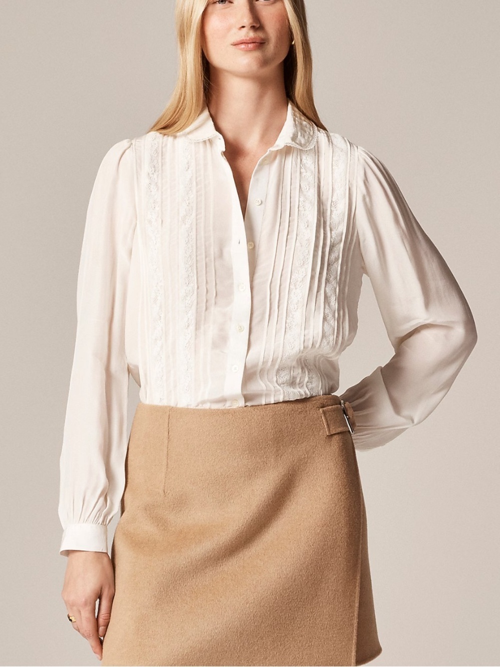 J crew ivory Lace-trim button-up shirt with club collar